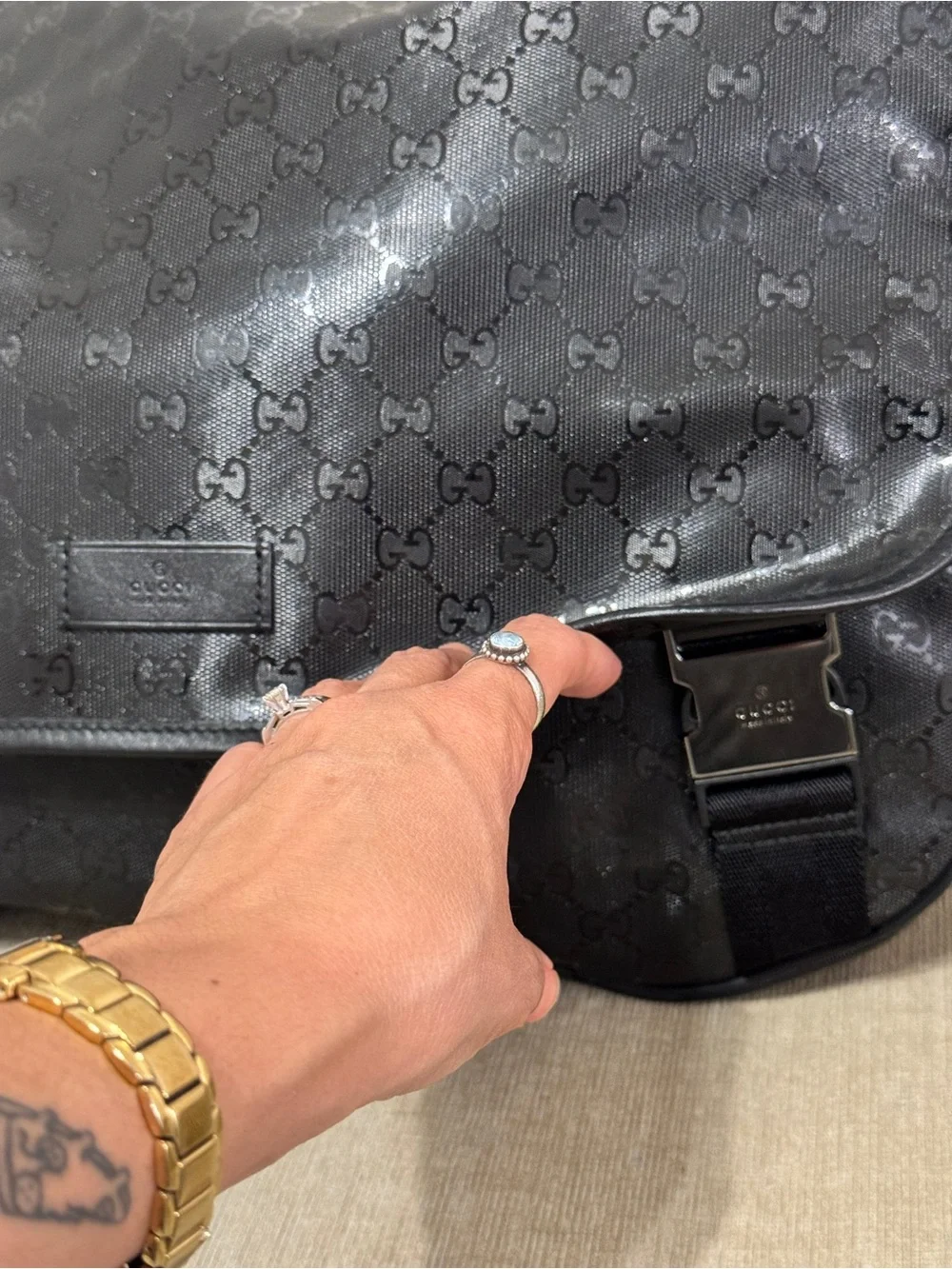 Gucci Black GG Messenger Shoulder Bag